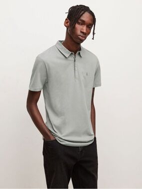 AllSaints Brace Short Sleeve Polo in Light Green | LIKE NEW